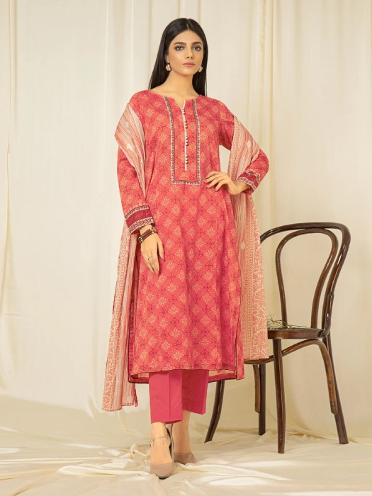 Unstitched Peach Printed Lawn 3 Piece 239363 