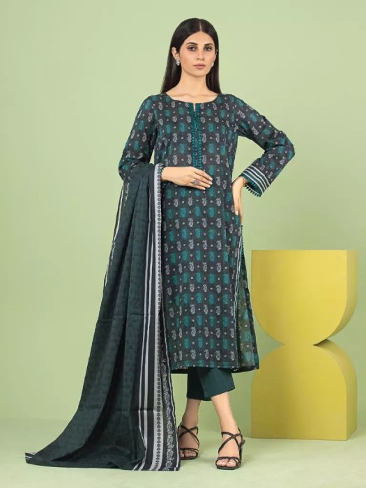 Unstitched Dark Green Printed Lawn 3 Piece	239292