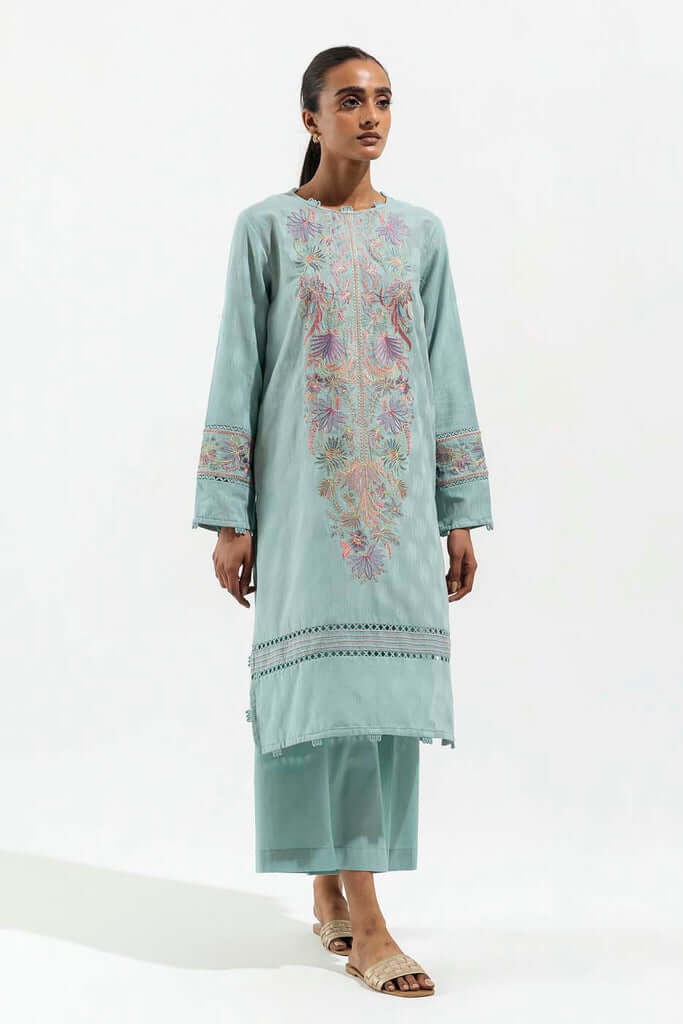 Blue Blush Embroidered 1P Self Jacquard