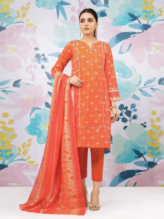 Unstitched Orange Printed Lawn 3 Piece 239277